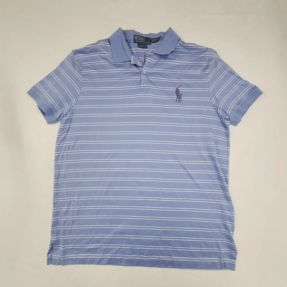 Polo by Ralph Lauren Men's Polo Shirt Light Blue Logo Pima Cotton Pony Logo L